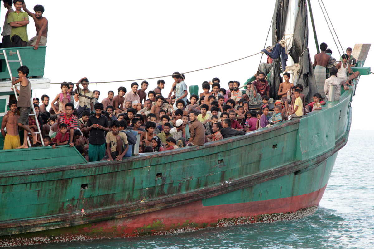 Migrants stranded in the Andaman Sea in May. Picture by S. Yulinnas | AP