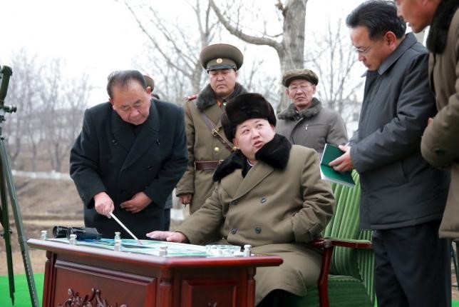 North Korean leader Kim Jong Un gives instruction during a simulated test of atmospheric re-entry of a ballistic missile, at an unidentified location in this undated photo released by North Korea's Korean Central News Agency (KCNA) in Pyongyang on March 15, 2016. REUTERS/KCNA