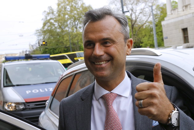 Presidential candidate Norbert Hofer arrives at the party headquarter of the Austrian Freedom party (FPO) in Vienna, Austria, April 24, 2016. REUTERS/Heinz-Peter Bader