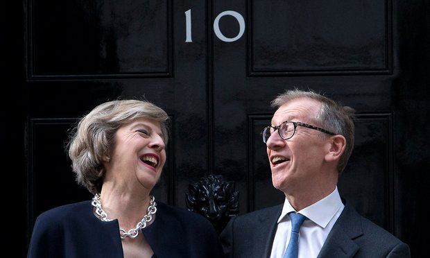 Theresa May and husband Philip outside of 10 Downing Street.
