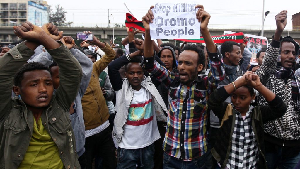 Protesters during an Aug. 6 demonstration in Addis Ababa. Photo | Tiksa Negeri of Reuters 