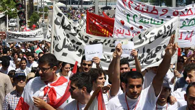 Thousands of Lebanese took to the streets in April to call for an end to the country's sectarian system of governance | Photo courtesy of CNN