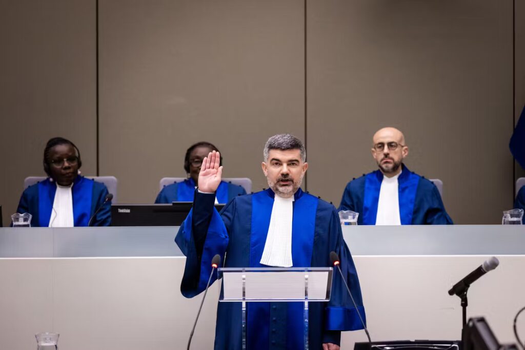French judge Nicolas Guillou in his swearing in ceremony in The Hague on March 8, 2024. COUR PENALE INTERNATIONALE